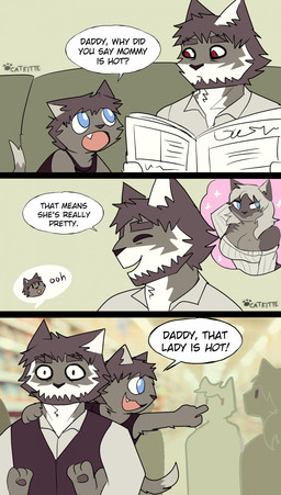 anthro asking beard calling carrying_another catcall dialogue duo facial_hair female group male piggyback solo text catkitte jenny_(catkitte) raynn_(catkitte) domestic_cat felid feline felis mammal 2023 absurd_res comic digital_drawing_(artwork) digital_media_(artwork) english_text hi_res signature father_(lore) father_and_child_(lore) father_and_son_(lore) inbred_(lore) mother_(lore) mother_and_child_(lore) mother_and_son_(lore) parent_(lore) parent_and_child_(lore) parent_and_son_(lore) son_(lore)