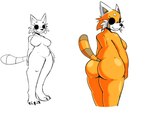 anthro belly big_butt black_eyes butt exhibitionism female fur male orange_body orange_fur rear_view slightly_chubby slightly_chubby_female smile solo tail beasheep7 aggretsuko sanrio retsuko ailurid mammal red_panda hi_res sketch