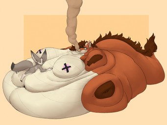anthro areola arm_rolls belly belly_on_ground belly_rolls big_belly big_breasts big_butt big_tail blobby breasts brown_hair butt chubby_cheeks deep_navel double_chin duo fat_arms fat_legs fat_rolls feeding feeding_tube female force_feeding forced green_eyes hair horn huge_belly huge_breasts huge_butt hyper hyper_belly immobile leg_rolls long_tail male male/female medical_instrument morbidly_obese morbidly_obese_anthro morbidly_obese_female navel neck_rolls nipple_piercing nipples obese obese_anthro obese_female orange_body overweight overweight_anthro overweight_female pasties piercing scales scientific_instrument stuffing sunken_limbs tail thick_tail tube weight_gain white_body white_scales zandyzolo mythology canid canine dragon fennec_fox fox mammal mythological_creature mythological_scalie scalie true_fox hi_res