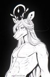 abs anthro black_background crystal deer_ears fluffy_ears hair horn long_hair male pose pupils simple_background slit_pupils solo text whiskers road~abelgeym mythology canid canine dragon hybrid mammal mythological_creature mythological_scalie scalie absurd_res hi_res line_art pinup portrait url