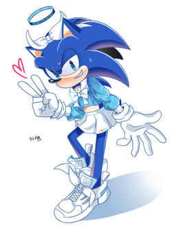 anthro blue_body blue_eyes blue_fur clothed clothing cosplay crossdressing crossover_cosplay femboy footwear fur gesture gloves halo hand_gesture handwear male shoes simple_background smile smiling_at_viewer solo v_sign white_background r131q blue_archive nexon sega sonic_the_hedgehog_(series) arona_(blue_archive) sonic_the_hedgehog eulipotyphlan hedgehog mammal crossover hi_res