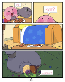 ambiguous_gender bed building container cookie cup dialogue flower food furniture grass house mentioned_character open_mouth open_smile plant smile solo speech_bubble star tea_cup teapot kittipaws kirby_(series) nintendo kirby waddling_head 4:5 absurd_res comic hi_res