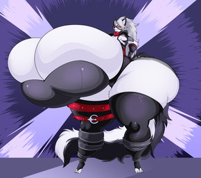 anthro belt big_breasts big_butt breasts butt clothing female grey_hair hair huge_breasts huge_butt huge_hips huge_thighs hyper hyper_breasts hyper_butt hyper_hips hyper_thighs legwear leotard red_sclera solo thick_thighs thigh_highs white_body white_eyes white_hair wide_hips shad0wcimmerian hellaverse helluva_boss marvel marvel_rivals mythology loona_(helluva_boss) malice_loona_(mangakitsune2) canid canid_demon canine demon hellhound mammal mythological_canine mythological_creature absurd_res hi_res