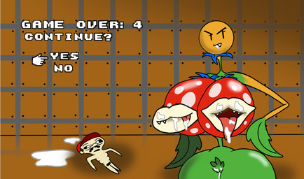 black_eyes bodily_fluids breast_mouth breasts brown_hair censor_bar clothing cum cum_in_mouth cum_inside cum_on_breasts facial_hair fangs female gameplay_mechanics genital_fluids genitals green_body hair hat headgear headwear male mustache orange_body plant pubes teeth vulva crochaulprime bootleg mario_3:_around_the_world mario_bros nintendo carnivory_(bibs) mario elemental_creature elemental_humanoid flora_fauna human humanoid mammal mouth_creature piranha_plant plant_humanoid hi_res