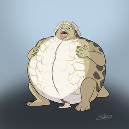 anthro belly big_belly bodily_fluids cum cum_inflation cum_inside female genital_fluids inflation leaking_cum leaking_vagina solo spherical_inflation shane_nelson jaqie reptile scalie 1:1