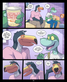 4_fingers anthro beak bed belly black_body black_border blockage_(layout) blue_bottomwear blue_clothing blue_eyes blue_pants border bottomwear brand_parody brown_bottomwear brown_clothing brown_pants claws clothed clothed_anthro clothed_male clothing college dialogue disappointed duo fingers food furniture green_body green_eyes green_skin half-closed_eyes hand_behind_neck inside intrigued inviting male male/male narrowed_eyes noodles open_mouth open_smile orange_beak overweight overweight_anthro overweight_male pants pink_clothing pink_shirt pink_topwear propositioning school shirt sitting six_frame_image slim slim_anthro slim_male smile speech_bubble talking_to_another text topwear white_clothing white_shirt white_topwear yellow_sclera yes-no_question anti_dev cup_noodles bill_(anti_dev) tripp_(anti_dev) anole avian bird lizard reptile scalie toucan 2025 colored comic digital_drawing_(artwork) digital_media_(artwork) english_text hi_res shaded