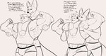 2023 abs absurd_res anthro areola backwards_hat biceps big_muscles biped bulge canid canine clothing colin_(mosin) detailed_bulge dialogue digital_drawing_(artwork) digital_media_(artwork) dominant dominant_anthro dominant_male duo english_text erection erection_under_clothing flexing flexing_bicep flexing_both_biceps fur genital_outline hat headgear headwear hi_res huge_muscles lagomorph leporid male male/male male_anthro mammal maned_wolf mosin muscular muscular_anthro muscular_male nipples pecs penis_outline rabbit shirt speech_bubble submissive submissive_anthro submissive_male tail tank_top text tomas_(mosin) topwear