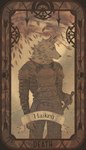 anthro armor armored_gloves arrow_(weapon) banner belt bone card card_template ear_tuft falling_leaves fortune_telling fur fur_tuft leather leather_armor male melee_weapon neck_tuft occult playing_card ranged_weapon side_glance skull solo stern_look straps sword symbol symbolism tarot tarot_card tuft weapon weapon_sheath doppelfoxx_(artist) gabriel_foxx_(doppelfoxx) sleepycatmeow doppelfoxx pots&m the_twines haiken_(pots&m) canid canine fox kisuta mammal absurd_res hi_res