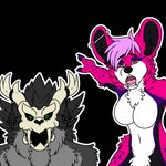 anthro breasts duo ear_piercing female fur gesture green_eyes grey_body grey_fur hand_gesture horn horn_jewelry inner_ear_fluff jewelry looking_at_viewer male multi_ear nude open_mouth outline piercing pink_body pink_eyes pink_fur pointing simple_background telegram_sticker transparent_background tuft white_outline oldescus american_mythology indigenous_north_american_mythology mythology north_american_mythology soyjak hypknotic kelkuan cryptid hyena mammal monster wendigo 1:1 alpha_channel digital_media_(artwork) meme