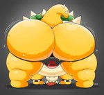 anthro big_butt body_hair bracelet bubble_butt bulge butt butt_hair clothing hair horn huge_butt hyper hyper_butt jewelry male overweight overweight_anthro overweight_male rear_view red_hair shell solo spiked_bracelet spiked_shell spikes spikes_(anatomy) thick_thighs thong underwear yellow_body stompsyeen mario_bros nintendo bowser koopa reptile scalie hi_res