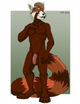 anthro balls biped blue_eyes brown_hair eyewear flaccid genitals goggles hair male nude penis solo ifus ailus_tochar ailurid mammal red_panda 2016 digital_media_(artwork) full-length_portrait portrait