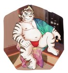 5_toes anthro asian_clothing belly clothing east_asian_clothing eyewear feet fundoshi glasses humanoid_hands japanese_clothing male moobs nipples overweight overweight_male red_clothing red_fundoshi red_underwear sitting solo toes underwear white_body judicatorkoo lifewonders tokyo_afterschool_summoners licho_(tas) felid mammal pantherine tiger 2022 absurd_res hi_res