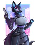 anthro bodily_fluids clothed clothing drooling female gun one_eye_closed ranged_weapon saliva simple_background solo weapon wink sulldfox epic_games fortnite pack_leader_highwire canid canine canis mammal wolf absurd_res hi_res