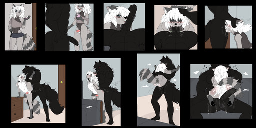 abdominal_bulge abs anal anal_orgasm anal_penetration anthro anthro_on_anthro anthro_penetrated anthro_penetrating anthro_penetrating_anthro anus ballerina_position balls big_penis black_balls black_body black_fur black_hair black_penis blue_eyes blush bodily_fluids bodyguard_position bottomwear butt cellphone clenched_teeth clothed clothed_male clothing cum cum_from_ass cum_in_ass cum_inside cum_on_butt cum_on_penis cum_splatter cum_while_penetrated detailed_background drooling duo ear_grab ejaculation electronics erection eye_through_hair eyebrow_through_hair eyebrows faceless_anthro faceless_character faceless_male feet fellatio femboy first_person_view flexible foreskin freckled_face freckles from_behind_position fur furniture genital_fluids genitals grey_body grey_fur hair hand_on_head hands-free heart_symbol humanoid_genitalia humanoid_penis inside irrumatio looking_at_viewer looking_pleasured male male/male male_anthro male_penetrated male_penetrating male_penetrating_male male_pov markings microskirt miniskirt muscular muscular_anthro muscular_male neck_bulge nipples nude nude_anthro nude_male one_leg_up oral oral_penetration orgasm pawpads penetrating_pov penetration penile penile_penetration penis penis_in_ass penis_in_mouth penis_size_difference phone pink_penis plantigrade plantigrade_pawpads pubes raised_leg red_eyes reddened_butt saliva saliva_on_penis sex side_view skirt smartphone sofa splits spread_legs spreading stand_and_carry_position standing standing_sex striped_markings striped_tail stripes tail tail_markings teeth toes topwear translucent translucent_hair vertical_splits white_balls white_hair butcher_pal adam_manchester canid canine canis hybrid mammal procyonid raccoon wolf 2025 absurd_res colored comic digital_drawing_(artwork) digital_media_(artwork) hi_res textless