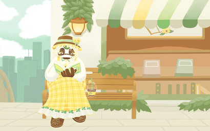 alternative_fashion anthro awning bench beverage book bookshelf braided_hair braided_ponytail brown_body brown_clothing brown_footwear brown_fur brown_shoes city clothed clothing coffee country_lolita crossed_legs dress drinking_straw eyewear female floor flower footwear frilly frilly_clothing frilly_dress fur fur_markings furniture glasses green_eyes hair hat headgear headwear j-fashion lamp lantern leaf light lolita_(fashion) markings outside pattern_clothing pattern_dress plaid plaid_clothing plaid_dress plant ponytail railing reading reading_book shoes sidewalk sign slightly_chubby solo store store_window tile tile_floor white_body white_clothing white_fur white_hair yellow_clothing yellow_dress lunarpanda8686 mika_(lunarpanda8686) bear giant_panda mammal ursine 16:10 digital_media_(artwork) hi_res restricted_palette widescreen