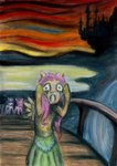 bridge canterlot castle clothed clothed_feral clothing detailed_background dress female feral front_view group horn lake mountain open_mouth outside railing screaming solo_focus standing trio twilight wings anthropony friendship_is_magic hasbro my_little_pony mythology the_scream fluttershy_(mlp) pinkie_pie_(mlp) twilight_sparkle_(mlp) earth_pony equid equine horse mammal mythological_creature mythological_equine pegasus pony unicorn 2012 absurd_res hi_res inspired_by_formal_art pastel_(artwork) traditional_media_(artwork)