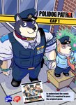 anthro canid canine canis clothing comic cover cover_art cover_page domestic_dog duo english_text herding_dog hi_res kogino male male/male mammal pastoral_dog police police_officer police_uniform polidog_patrol shiba_inu shibakuro spitz text uniform welsh_corgi yasser