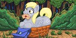 basket container envelope_in_mouth female feral happy mail solo wings ruanshi friendship_is_magic hasbro my_little_pony mythology derpy_hooves_(mlp) equid equine horse mammal mythological_creature mythological_equine pegasus pony 2:1 digital_media_(artwork) pixel_(artwork)