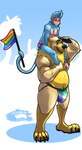 anthro bisexual_pride_colors blue_body blue_fur briefs bulge carrying_another claws clothed clothing detailed_bulge flag flag_(object) fur holding_flag holding_object holding_with_tail jockstrap jockstrap_only lgbt_pride male male/male male_anthro mane multicolored_briefs multicolored_clothing multicolored_jockstrap multicolored_underwear on_shoulders pride_color_briefs pride_color_clothing pride_color_flag pride_color_jockstrap pride_color_underwear pride_colors rainbow_pride_colors seven-stripe_rainbow_pride_colors size_difference toe_claws topless underwear underwear_only vincian_pride_colors yellow_body yellow_fur thekinkybear lgbt_pride_month bax_(monkeydbax) karou_(thekbear) american_black_bear bear black_bear haplorhine kermode_bear mammal monkey primate ursine absurd_res hi_res