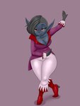 big_breasts blue_body blue_skin boots breasts cleavage clothed clothing female footwear hair high_heeled_boots high_heels humanoid_pointy_ears looking_at_viewer not_furry pointy_ears shoes short_stack side_cut smile solo topwear blackbetty emilia_hohenstein goblin humanoid mammal vampire 3:4