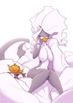 anthro bathrobe bathrobe_only big_breasts breasts clothing container cup drinking eyes_closed female nipples robe simple_background sitting solo tea_cup teapot white_background conditional_dnp jollyjack chloe_sinclaire mammal mephitid skunk 2025