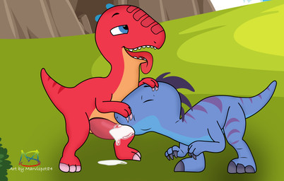 blue_body blue_eyes bodily_fluids cum cum_drip cum_in_mouth cum_inside dripping duo erection fellatio female feral genital_fluids genitals male male/female oral oral_penetration penetration penile penis red_body sex tail tongue tongue_out young marvispot84 dino_ranch disney blitz_(dino_ranch) dinosaur dromaeosaurid prehistoric_species reptile scalie theropod velociraptor absurd_res hi_res