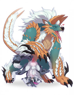 abdominal_bulge anal anal_knotting anal_penetration animal_genitalia animal_penis anthro anthro_on_feral anthro_penetrated ass_up bestiality big_penis biped black_body black_fur blush canine_genitalia canine_penis claws duo erection feral feral_penetrating feral_penetrating_anthro feral_penetrating_male fur genitals grey_body grey_fur heart_symbol hearts_around_head horn knot_bulge knot_hanging knot_root knotting large_penetration larger_feral larger_male male male/male male_on_feral male_penetrated male_penetrating male_penetrating_anthro male_penetrating_male markings multicolored_body multicolored_fur neck_tuft pectoral_bulge penetration penis quadruped red_penis sex simple_background size_difference smaller_anthro smaller_male smaller_penetrated spots spotted_body spotted_fur teal_body toe_claws tuft upside_down white_background white_body white_fur little_fire capcom monster_hunter rhux_(luke_reinhard) border_collie canid canine canis collie domestic_dog fanged_wyvern herding_dog mammal pastoral_dog sheepdog zinogre 2026 digital_media_(artwork) hi_res