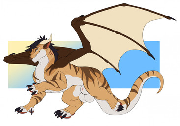 animal_genitalia balls big_balls black_claws black_hair brown_stripes claws countershading digitigrade feral genitals gradient_background hair horn male pose quadruped raised_leg raised_wings sheath simple_background solo stripes tail tan_body white_background white_balls white_body white_countershading wings mordorinka mythology rhystraios_(scoobertmcdoobert) dragon mythological_creature mythological_scalie scalie hi_res