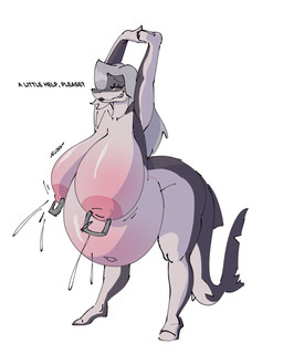 anthro belly big_belly big_breasts breasts dialogue female nipple_piercing nipples piercing pregnant pregnant_anthro solo sound_effects stretching swollen_belly swollen_breasts preggyshork absurd_res hi_res