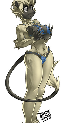 anthro bikini breasts clothing crossgender female simple_background solo standing swimwear triangle_bikini two-piece_swimsuit white_background wide_hips doedog haplorhine mammal monkey primate