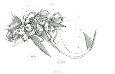 alternate_species ambiguous_feral ambiguous_gender anthro anthro_on_feral anthrofied bestiality breasts bubble duo female female/ambiguous female_anthro feral fin hair mermaidification nipples nude split_form tail tentacle_around_breast tentacle_around_waist tentacles underwater water baron_engel friendship_is_magic hasbro my_little_pony fluttershy_(mlp) aquatic cephalopod coleoid equid equine horse mammal merfolk mollusk octopodiform octopus pony 2025 graphite_(artwork) greyscale monochrome traditional_media_(artwork)