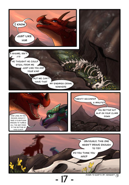ambiguous_gender blue_eyes bone cloud day dialogue duo ear_piercing ear_ring fangs feral flower grass green_body green_eyes green_scales horn long_neck looking_at_another mountain nose_spike outside piercing plant purple_body purple_scales quadruped red_body red_scales ring_piercing scales sharp_teeth skeleton sky snout speech_bubble talking_to_another teeth text tongue vensart mythology wings_of_fire laurel_(vensart) dragon mythological_creature mythological_scalie rainwing_(wof) scalie skywing_(wof) comic english_text hi_res shaded