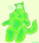 anthro anthrofied blush breasts featureless_crotch female green_body green_goo one_eye_closed question_mark solo speech_bubble crumbnuggets kaiju_paradise roblox slime_hound_(kaiju_paradise) canid canine goo_creature gootraxian mammal 2022 dated hi_res