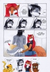 anthro black_hair blonde_hair blue_eyes blush bodily_fluids brown_hair butt canid canine canis censor_bar censored comic crying dialogue domestic_dog ear_piercing english_text felid female fox hair hi_res leopard male mammal nude pantherine piercing purple_eyes red_hair sweat sweatdrop tears text vani-fox vani-fox_(character) wolf