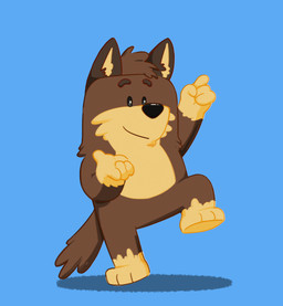 anthro black_nose brown_body brown_fur chibi finger_gun fur gesture hand_gesture male multicolored_body multicolored_fur smile solo unknown_artist canid canine fox mammal absurd_res hi_res
