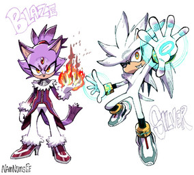 anthro bottomwear clothing coat duo elemental_manipulation female fire fire_manipulation footwear forehead_gem fur gem glare gloves glowing glowing_hands grey_body grey_fur grin hair handwear high_heels jewelry male necklace one_eye_closed orange_eyes pants ponytail purple_body purple_fur shoes smile tail tan_body tan_skin topwear stagbeetle_(artist) sega sonic_the_hedgehog_(series) blaze_the_cat silver_the_hedgehog domestic_cat eulipotyphlan felid feline felis hedgehog mammal