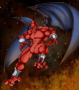 4_fingers 4_toes abs anklet anthro barazoku big_muscles bracelet claws empty_eyes featureless_chest featureless_crotch feet fingers fire humanoid_pointy_ears jewelry long_tongue male membrane_(anatomy) membranous_wings midair muscular muscular_anthro muscular_arms muscular_male night nude open_mouth pecs pointy_ears red_body sharp_teeth simple_background solo teeth toes tongue tongue_out wings yellow_eyes mutoprime capcom demon's_crest gargoyle's_quest ghosts_'n_goblins firebrand demon gargoyle red_arremer 2026 colored digital_drawing_(artwork) digital_media_(artwork) hi_res