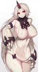 armwear big_breasts blush breasts claws clothed clothing curvy_figure detached_sleeves erect_nipples female hair horn long_hair machine nipple_outline nipples not_furry red_eyes solo tight_clothing voluptuous white_hair mukka kantai_collection harbour_princess humanoid hybrid monster shinkaisei-kan hi_res