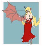 angry annoyed anthro black_border blonde_hair border breasts claws clothing corset exposed_breasts female fur gloves grey_body grey_fur hair handwear lingerie mid_transformation nipples red_clothing solo toe_claws topwear torn_clothing transformation wings violetrosefall monogatari kiss-shot_acerola-orion_heart-under-blade shinobu_oshino bat human mammal vampire absurd_res hi_res