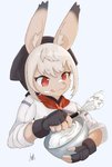 anthro baker bowl brown_body brown_fur clothing container cream_(food) female fingerless_gloves fur gloves handwear kitchen_utensils red_eyes solo tools whisk enko lifewonders live_a_hero kirsch_(live_a_hero) lagomorph leporid mammal rabbit hi_res