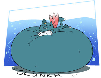ambiguous_anthro ambiguous_gender anthro belly belly_inflation big_belly huge_belly hyper hyper_belly inflation simple_background solo water thatoneaceguy nintendo pokemon generation_2_pokemon pokemon_(species) sneasel 2026 aliasing binary_drawing digital_drawing_(artwork) digital_media_(artwork)