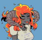 blush breasts clothing female fire grey_body grey_skin hair horn not_furry orange_hair shirt simple_background solo t-shirt text text_on_clothing text_on_shirt text_on_topwear tongue tongue_out topwear baalbuddy cynicalbalrog1234 j._r._r._tolkien middle-earth_(tolkien) the_lord_of_the_rings balrog_(the_lord_of_the_rings) horned_humanoid humanoid maiar