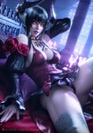 breasts clothing colored_nails female flower horn legwear lipstick makeup nails plant purple_lipstick rose_(flower) solo text thigh_highs mikadawn3d patreon eliza_(tekken) horned_humanoid humanoid 3d_(artwork) absurd_res digital_media_(artwork) hi_res url watermark