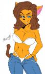 anthro bedroom_eyes big_breasts bottomwear bra breasts clothed clothing denim denim_bottomwear denim_clothing female hair jeans looking_at_viewer narrowed_eyes panties pants seductive small_waist solo underwear undressing zhengfox domestic_cat felid feline felis mammal hi_res