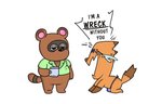 anthro apron bodily_fluids breakup clothing coffee_mug crying duo male male/male tears text drememoto animal_crossing nintendo crazy_redd tom_nook_(animal_crossing) canid canine fox mammal raccoon_dog tanuki english_text