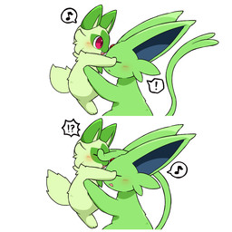 3_toes ambiguous_gender blue_inner_ear blush blush_lines daww duo exclamation_point eyes_closed facial_markings facial_tuft feet feral forehead_gem forked_tail fur gem green_body green_fur green_markings head_markings interrobang larger_ambiguous lifting long_ears markings monotone_body monotone_fur musical_note musical_symbol nude open_mouth open_smile paws pointy_speech_bubble pupils quadruped red_eyes red_gem simple_background size_difference smaller_ambiguous smile speech_bubble symbol tail toes tuft unusual_anatomy unusual_tail white_background tontaro nintendo pokemon eeveelution espeon felid generation_2_pokemon generation_9_pokemon mammal pokemon_(species) shiny_pokemon sprigatito 1:1 2023 2d_animation animated digital_media_(artwork) frame_by_frame loop pictographics shaded simple_shading