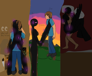 carrying_another carrying_partner cuddling duo eye_contact female heart_eyes heart_symbol holding_partner kneeling looking_at_another making_out male male/female sleeping sunset voyeur window crane_(artist) microsoft minecraft mojang xbox_game_studios enderman human humanoid mammal 6:5 hi_res