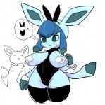 ambiguous_gender anthro anthrofied big_breasts blue_body blush bodily_fluids breasts bunny_costume clothed clothing costume duo exposed_breasts fake_ears fake_rabbit_ears female kemono legwear leotard nervous nipple_outline pokemorph simple_background sweat thick_thighs thigh_highs topless white_background wide_hips zamuzaza2 nintendo pokemon eeveelution generation_4_pokemon glaceon pokemon_(species) 2019