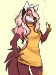2017 5_fingers anthro canid canine clothed clothing dandes_naito digital_media_(artwork) female fingers fox hair hi_res mammal meme meme_clothing pink_hair purrchinyan simple_background smile solo sweater topwear virgin_killer_sweater white_background yellow_eyes