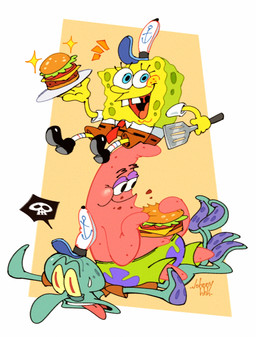 anthro burger cartoon_freckles eating food freckled_face freckles group happy holding_object holding_spatula holding_tool male open_mouth smile spatula tongue tongue_out tools trio johnnyhhh nickelodeon spongebob_squarepants patrick_star spongebob_squarepants_(character) squidward_tentacles aquatic asterozoan cephalopod coleoid echinoderm giant_pacific_octopus mollusk octopodiform octopus sea_sponge starfish hi_res